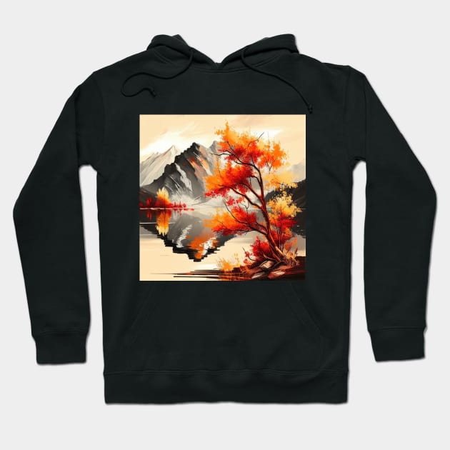 Colorful Autumn Trees with Mountain Lake Hoodie by The Art Mage